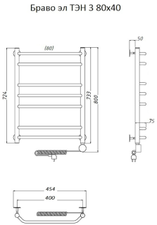 Электрический полотенцесушитель Тругор Браво 3 80x40см хром Браво3/элТЭН8040